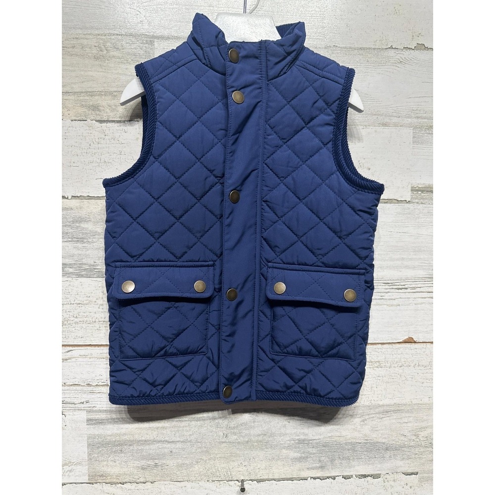 Class Club Quilted Vest Boys 4/5 Navy Blue Fleece Lined Full Zip EUC